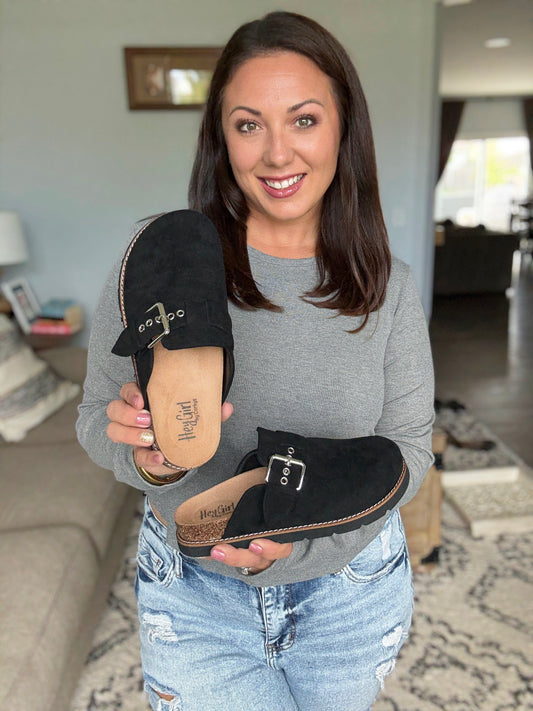 Corky's Black Vegan Suede Day Dream Clog Shoes in Black