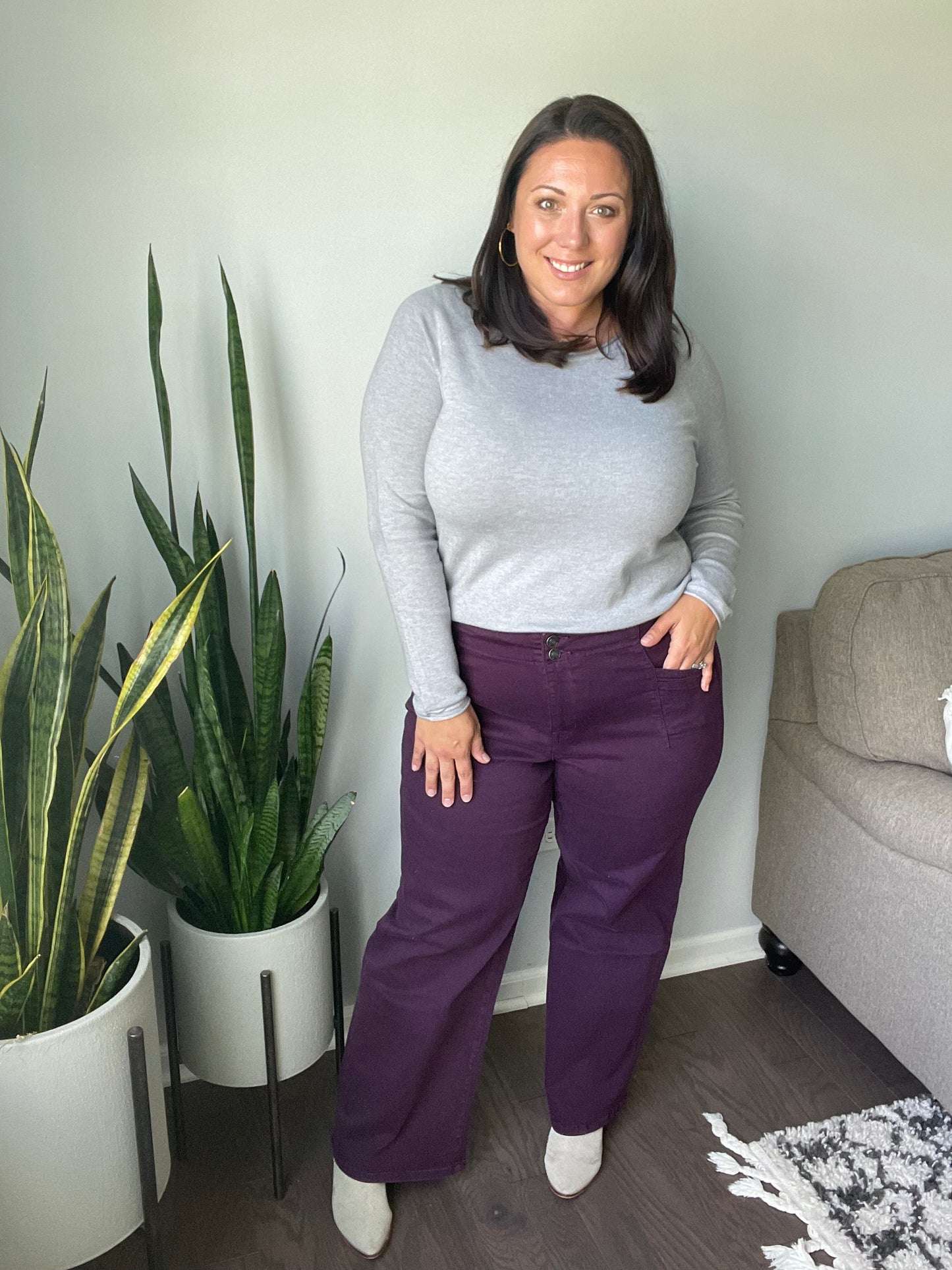 Petunia High Rise Wide Leg Jeans in Plum