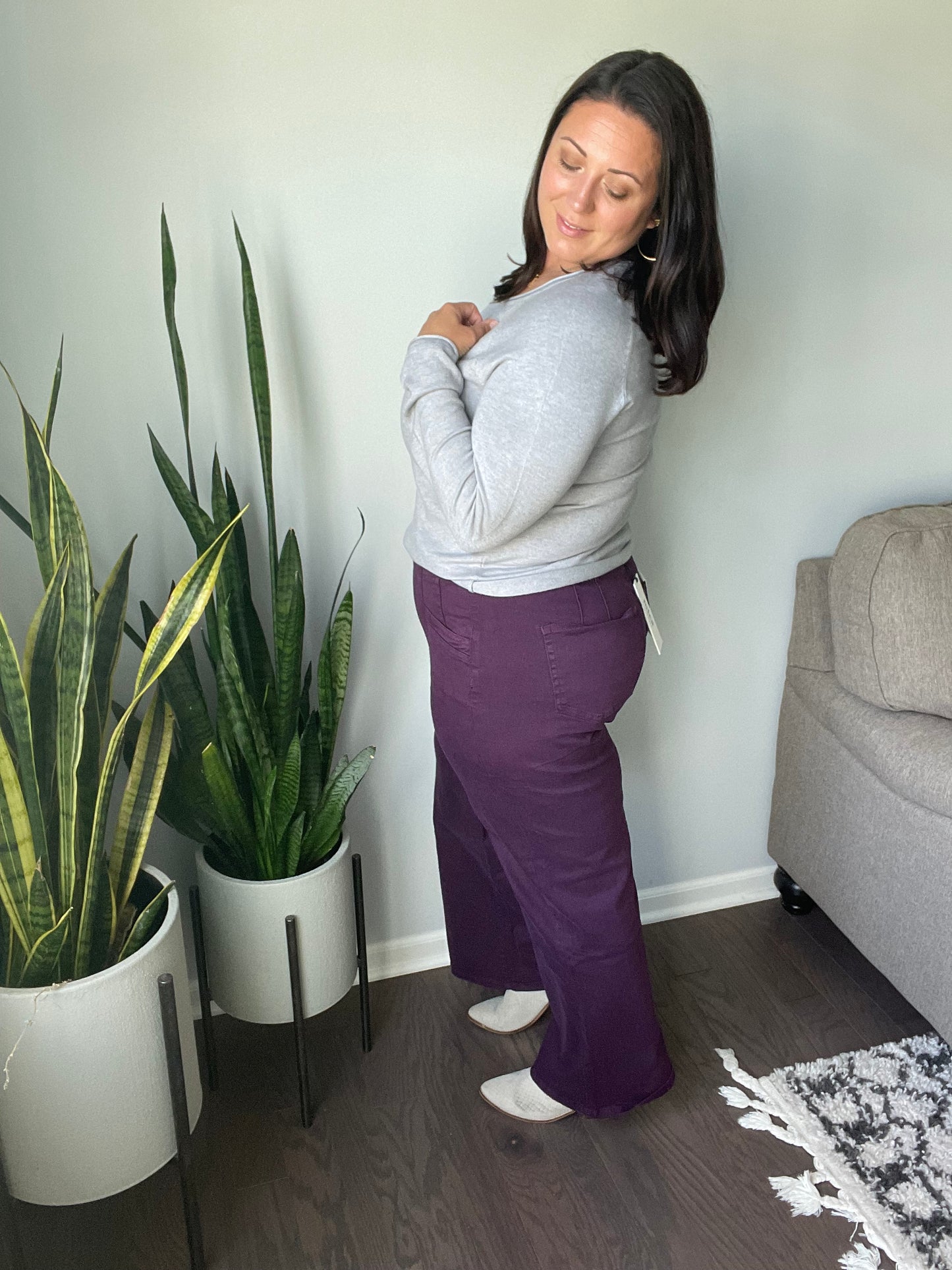 Petunia High Rise Wide Leg Jeans in Plum