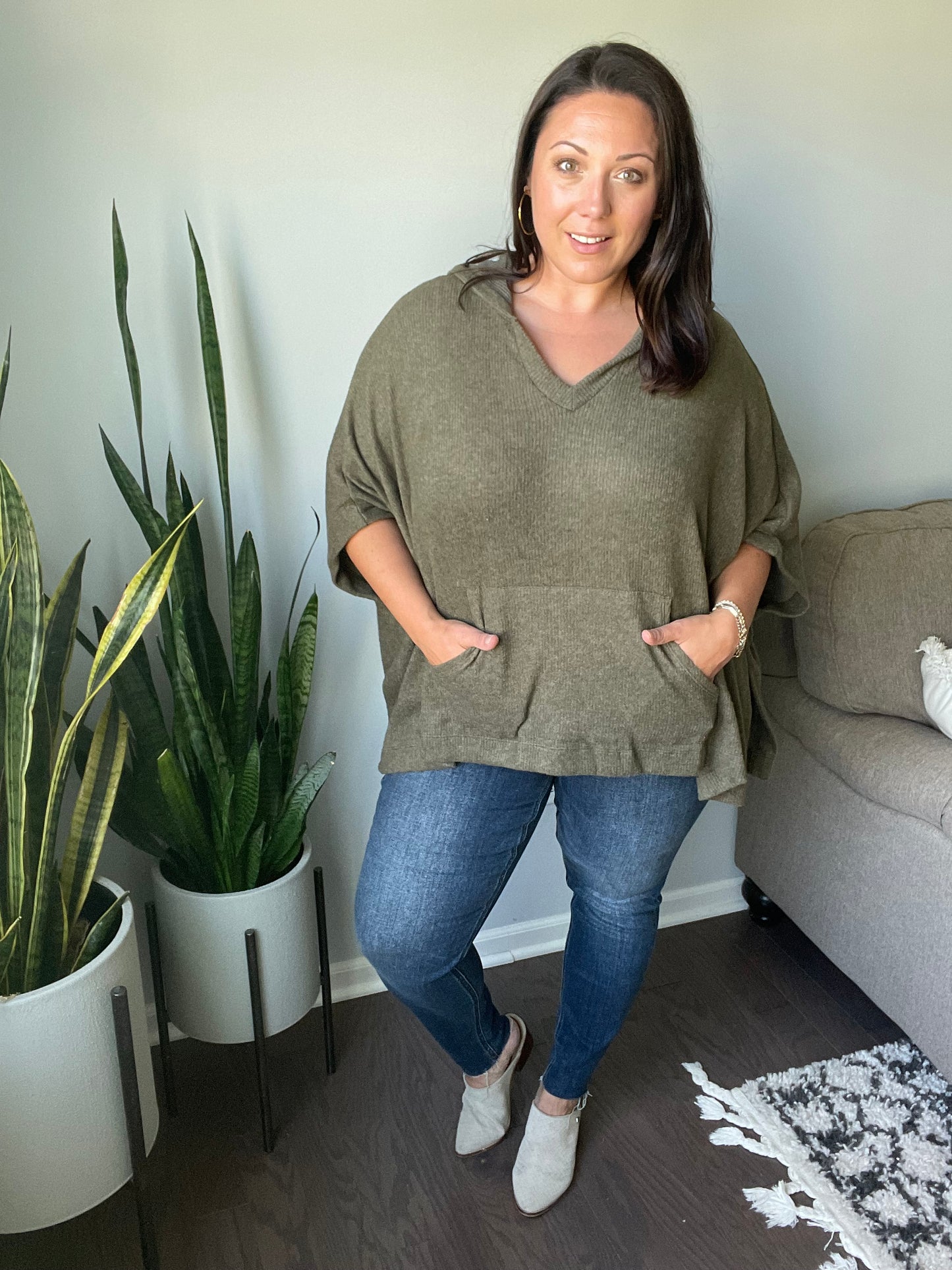 Perfectly Poised Hooded Poncho in Olive