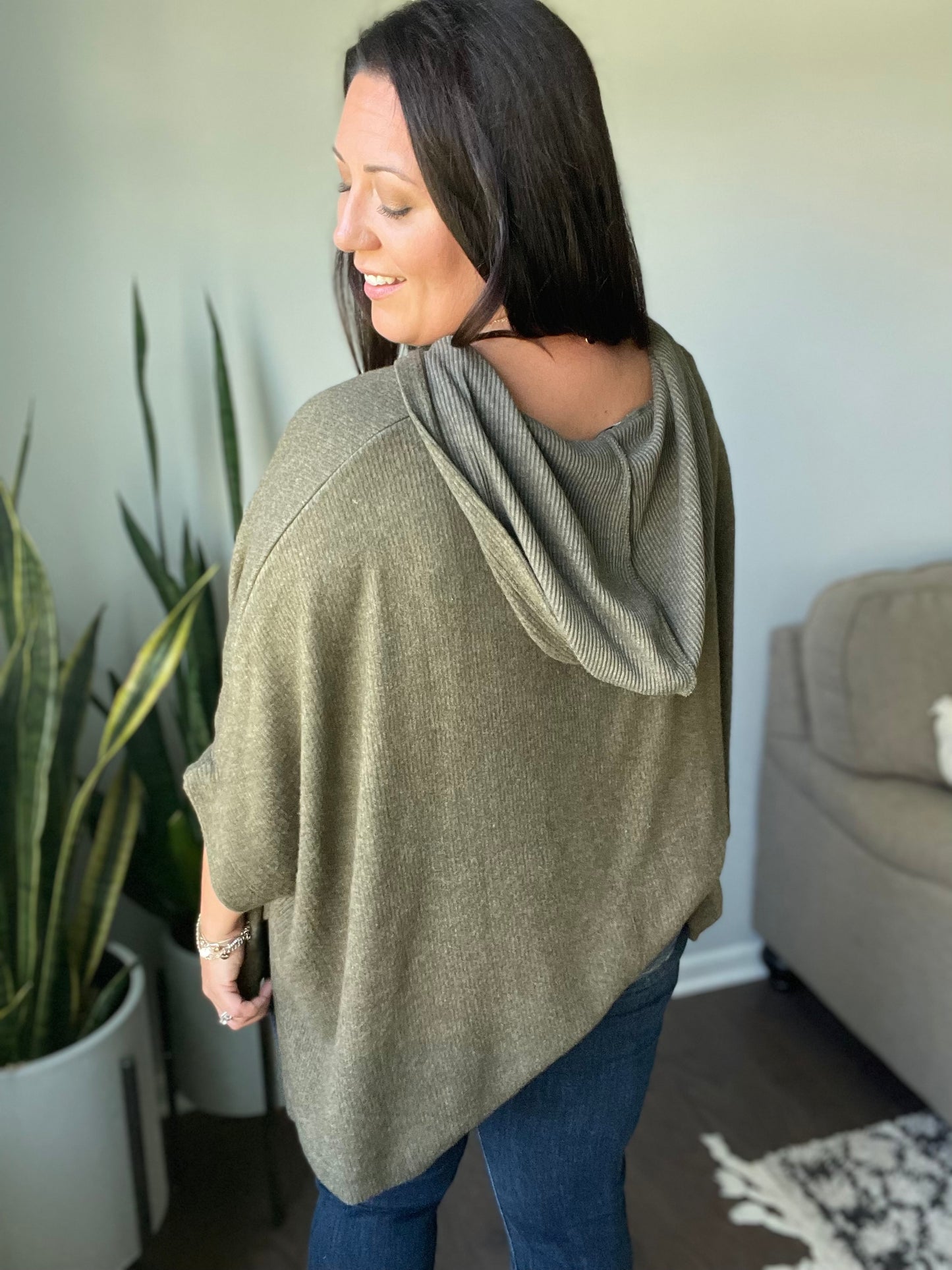 Perfectly Poised Hooded Poncho in Olive