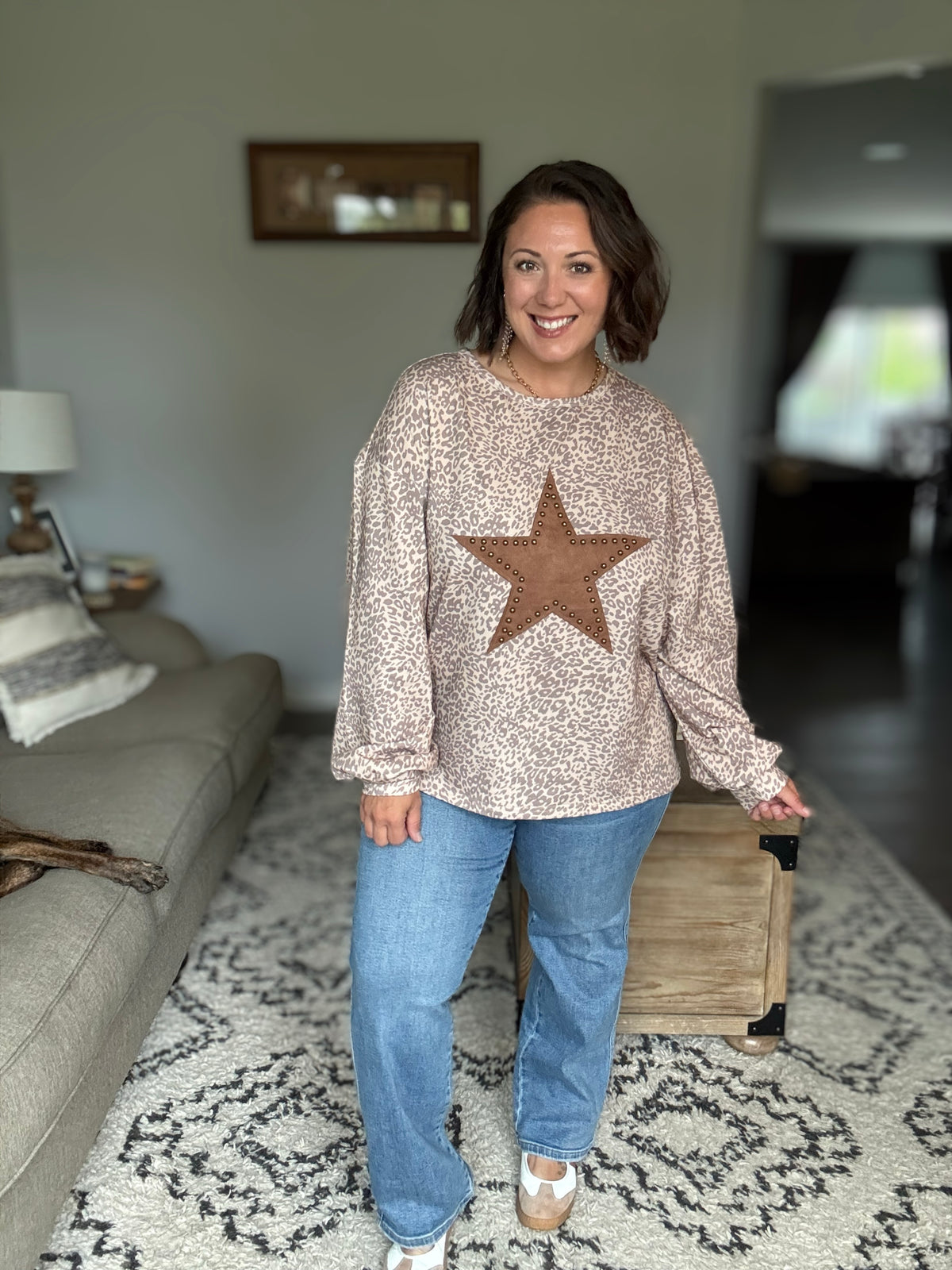 Wild Star Leopard Studded Sweatshirt