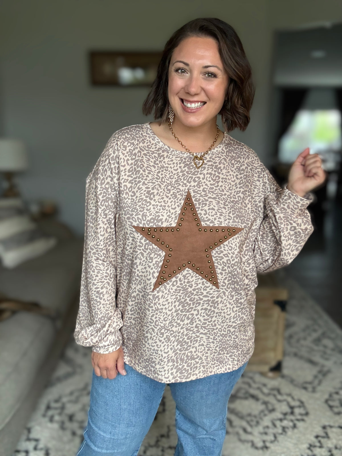 Wild Star Leopard Studded Sweatshirt