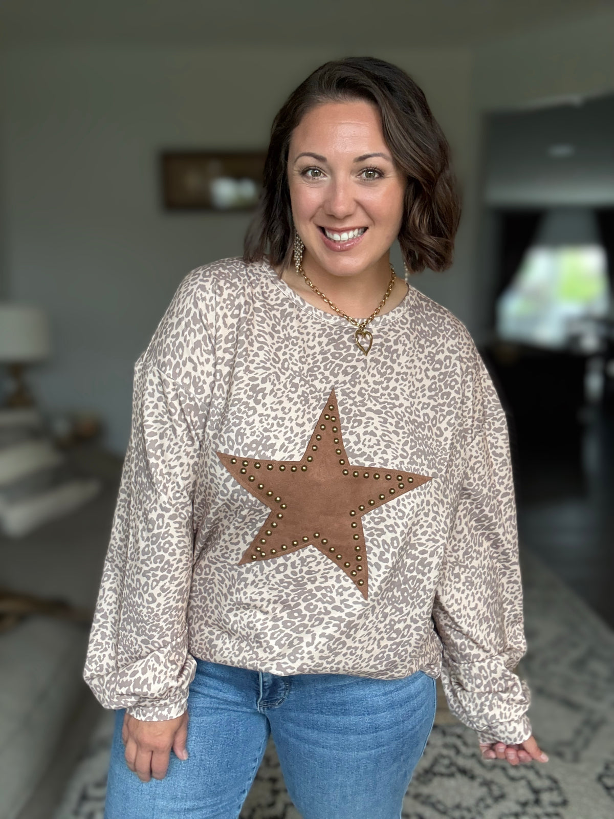 Wild Star Leopard Studded Sweatshirt