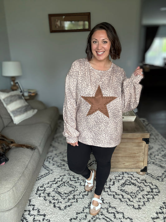 Wild Star Leopard Studded Sweatshirt