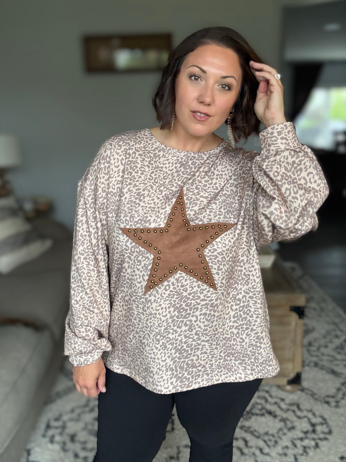 Wild Star Leopard Studded Sweatshirt