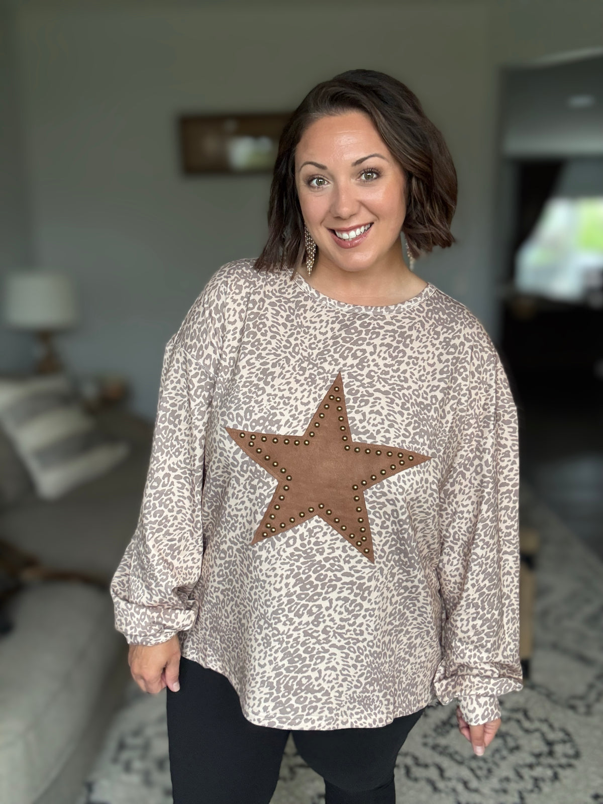 Wild Star Leopard Studded Sweatshirt