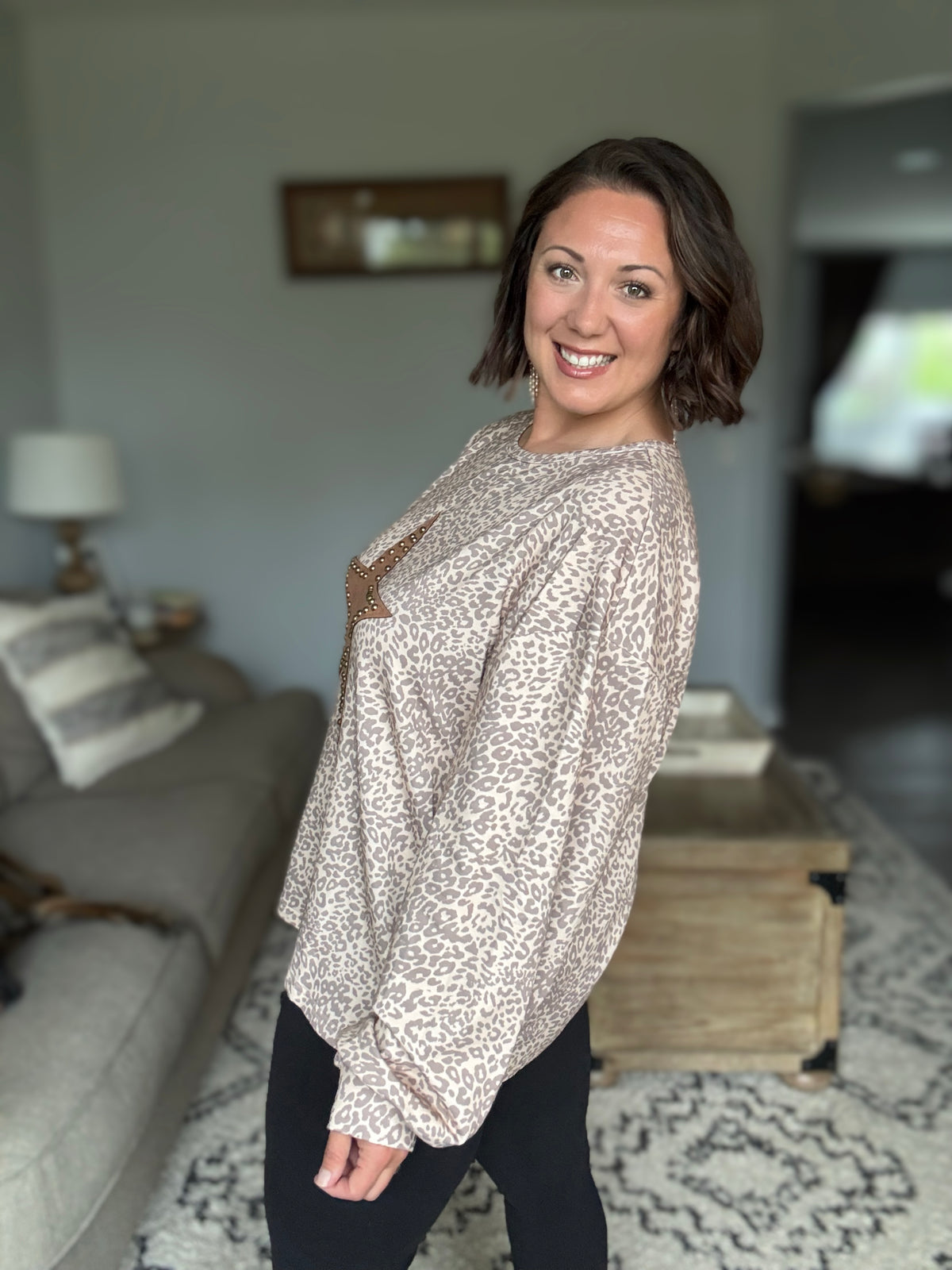 Wild Star Leopard Studded Sweatshirt