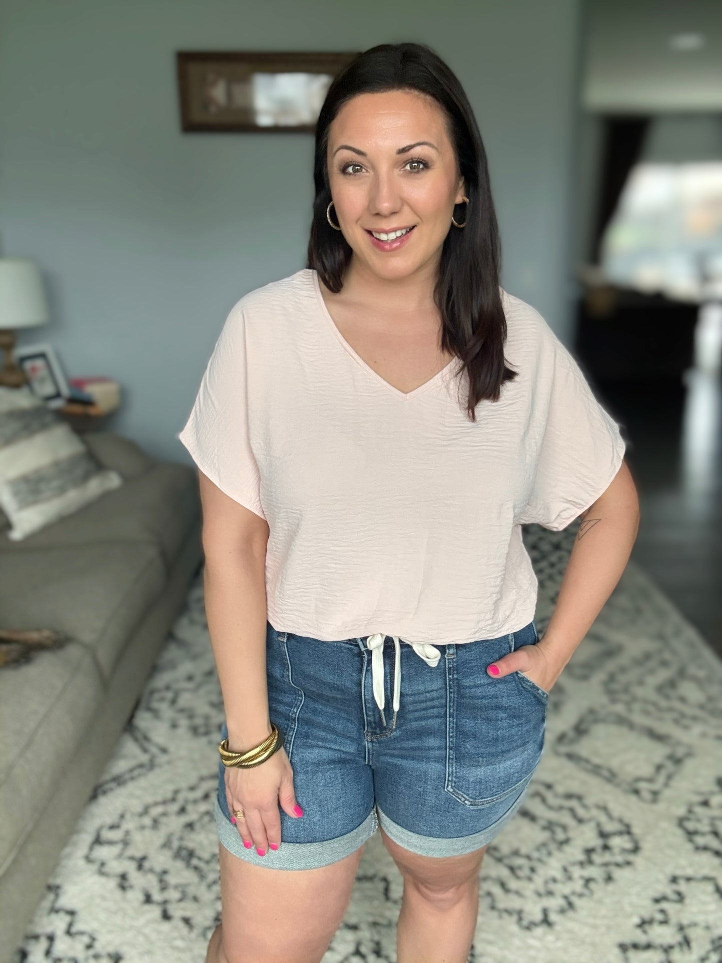 Frequently Asked Questions V-Neck Top in Blush
