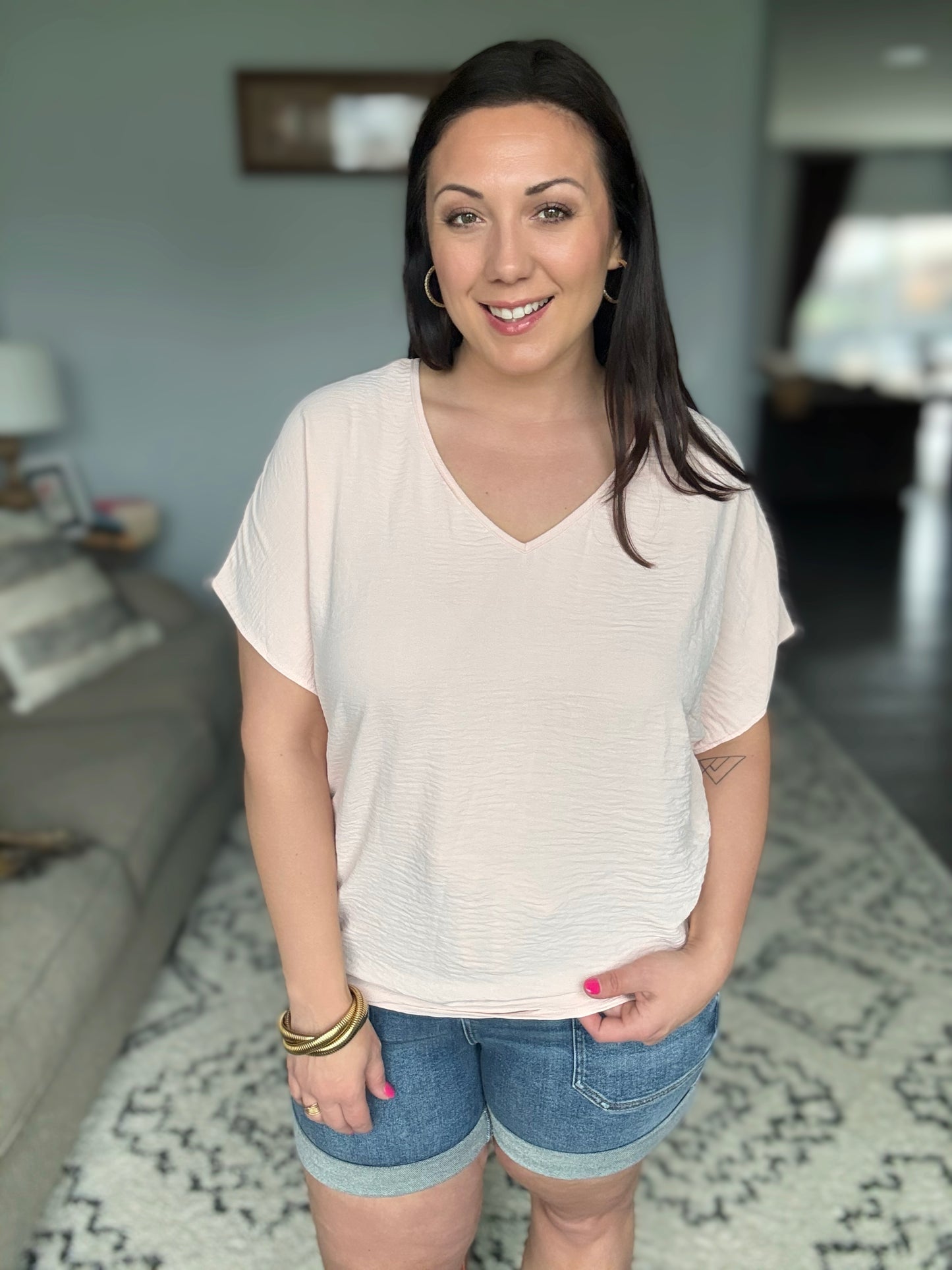 Frequently Asked Questions V-Neck Top in Blush