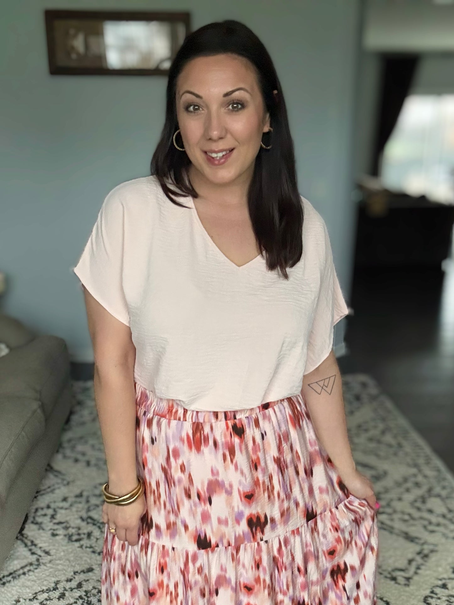 Frequently Asked Questions V-Neck Top in Blush