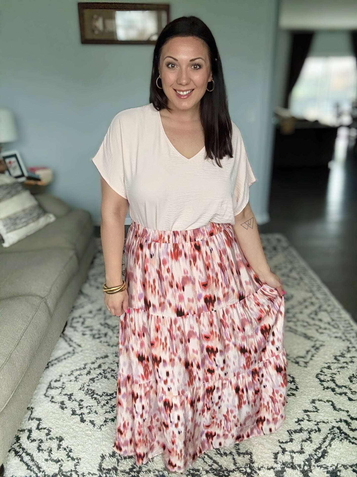 Words Fail Me Watercolor Print Maxi Skirt