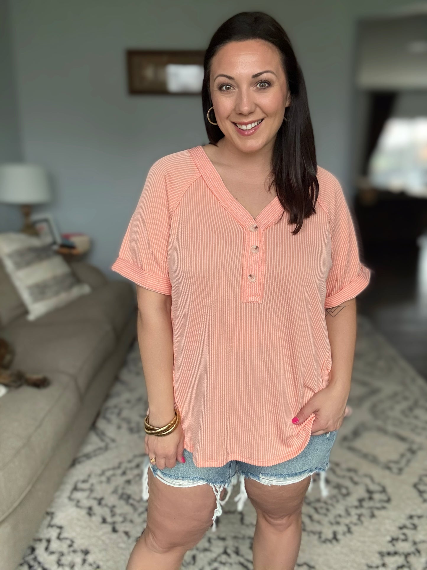 Plain and Sassy V-Neck Tee in Champagne Peach