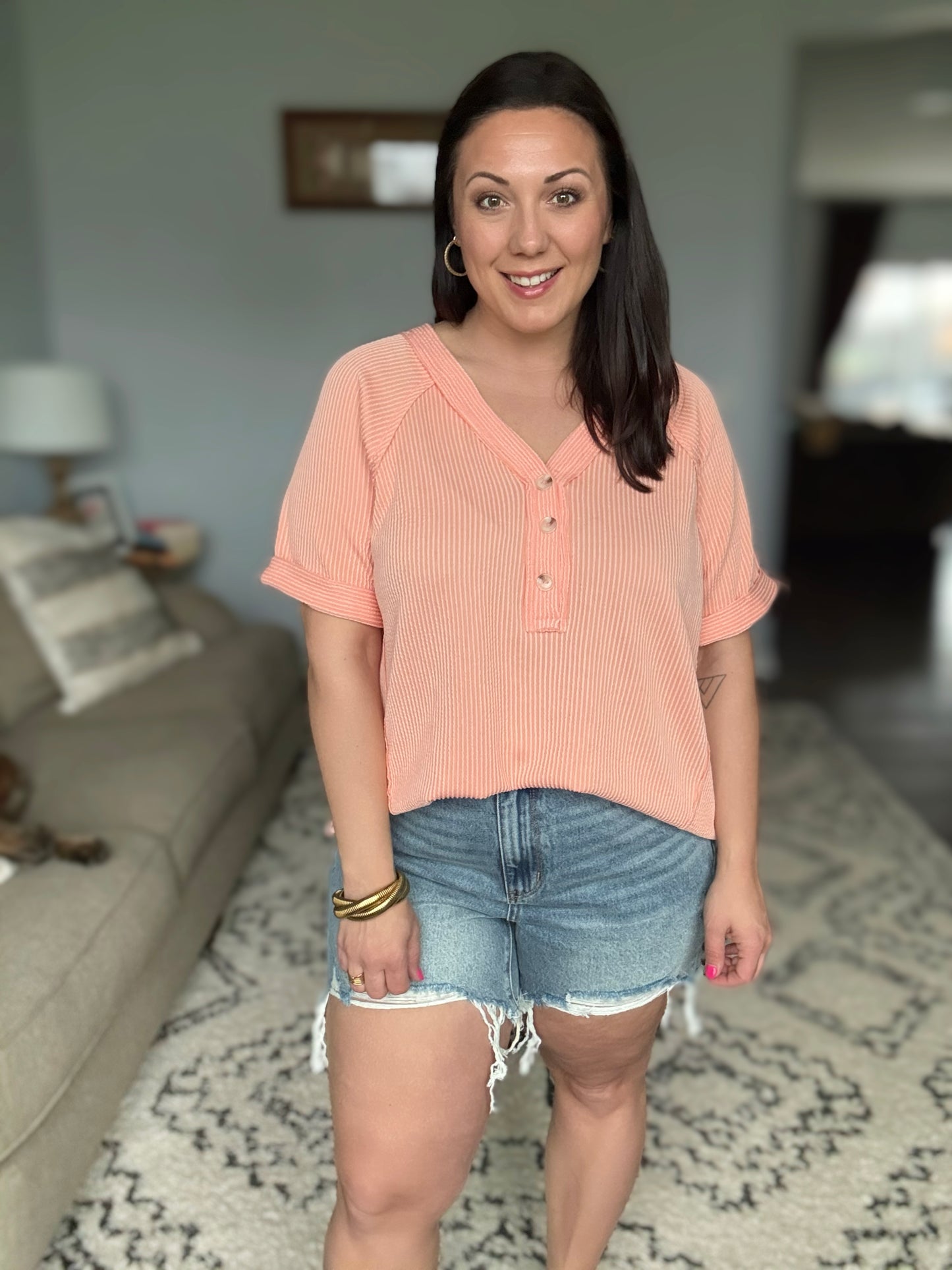 Plain and Sassy V-Neck Tee in Champagne Peach