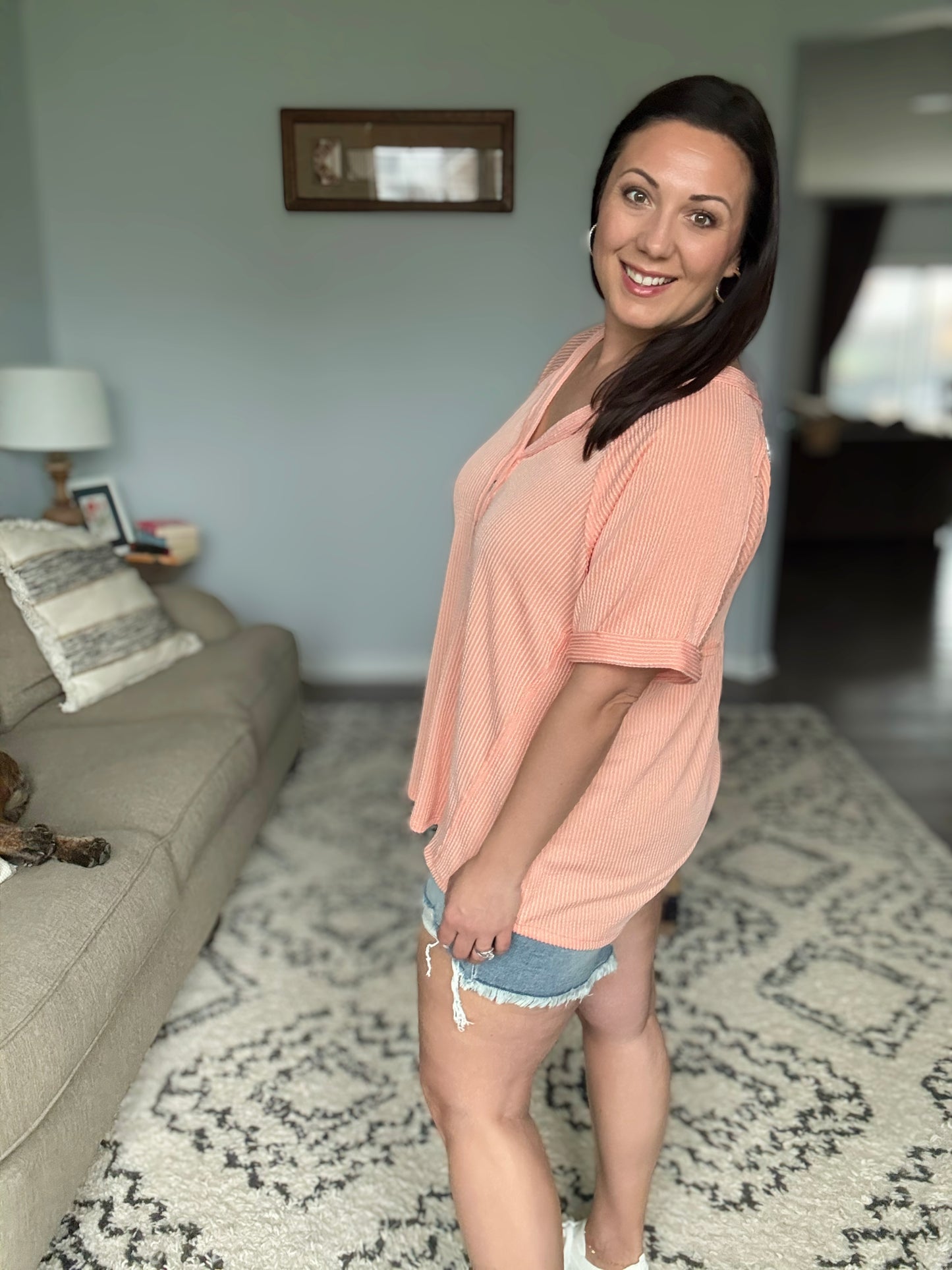 Plain and Sassy V-Neck Tee in Champagne Peach