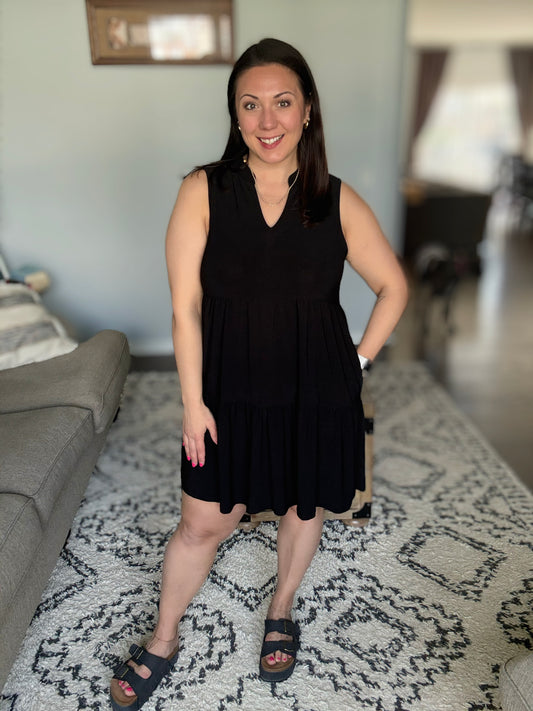 Lizzy Tiered Tank Dress in Black
