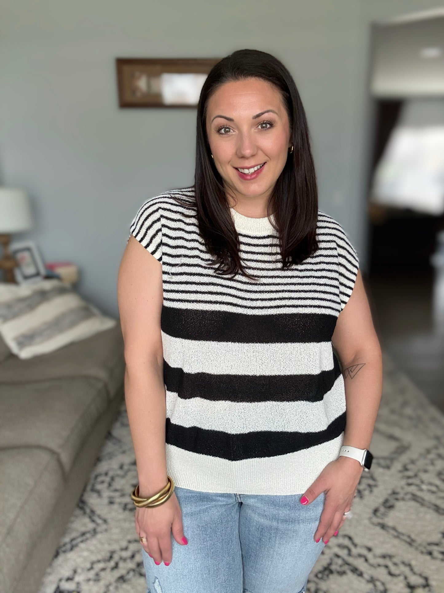 Chic and Sweet Striped Knit Top