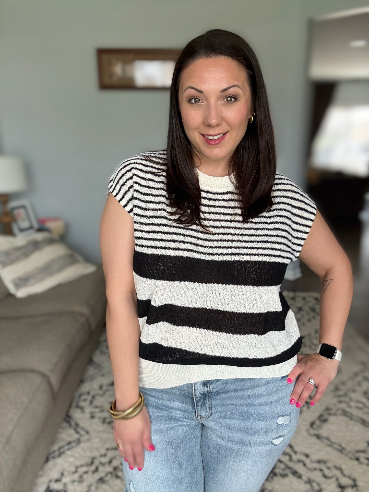 Chic and Sweet Striped Knit Top