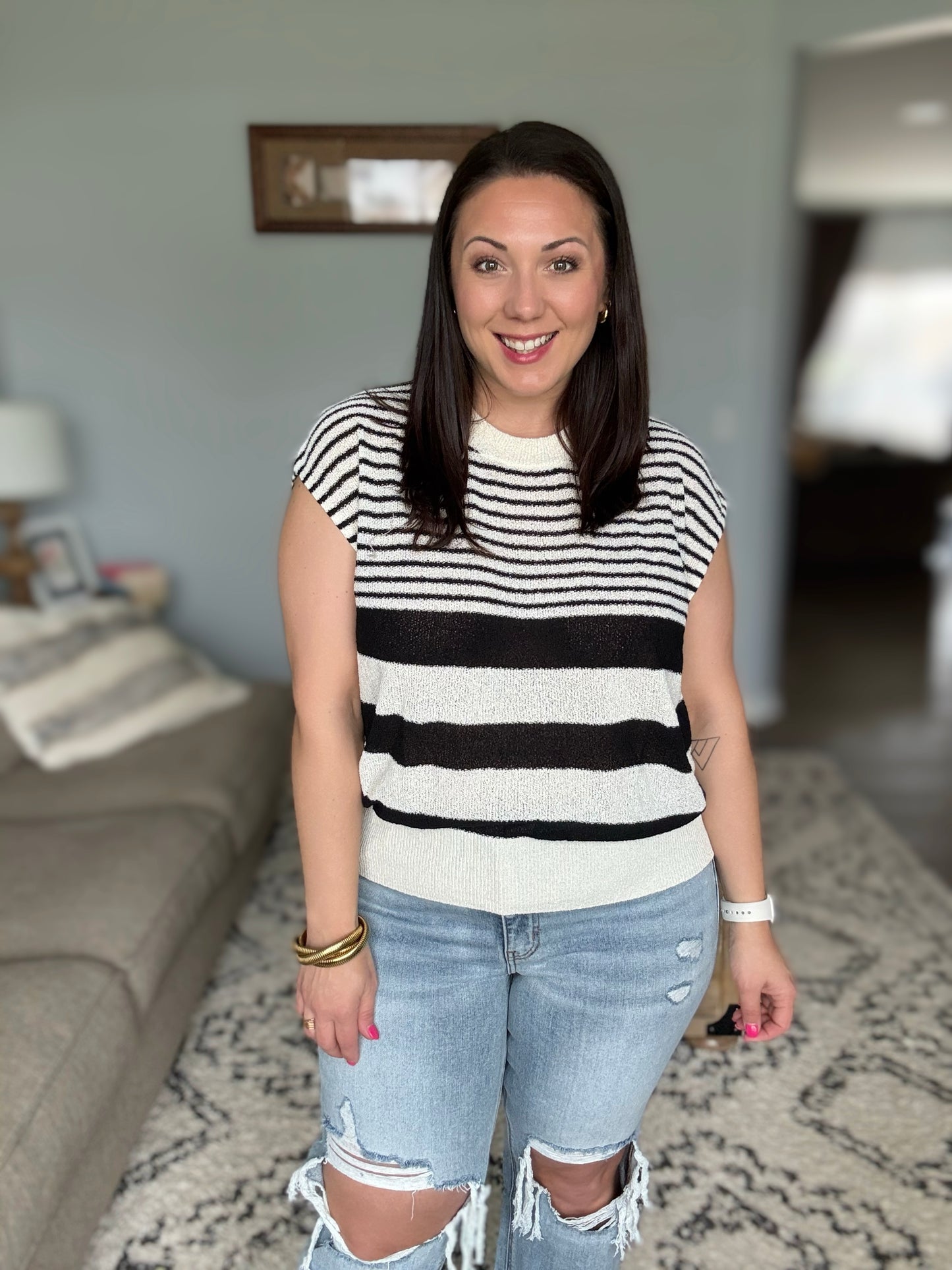 Chic and Sweet Striped Knit Top