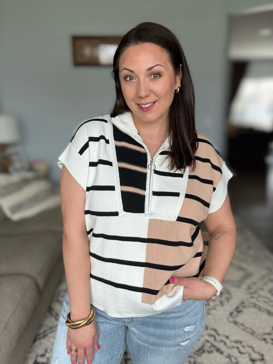 Lonely Traveler Striped Quarter Zip Vest in White