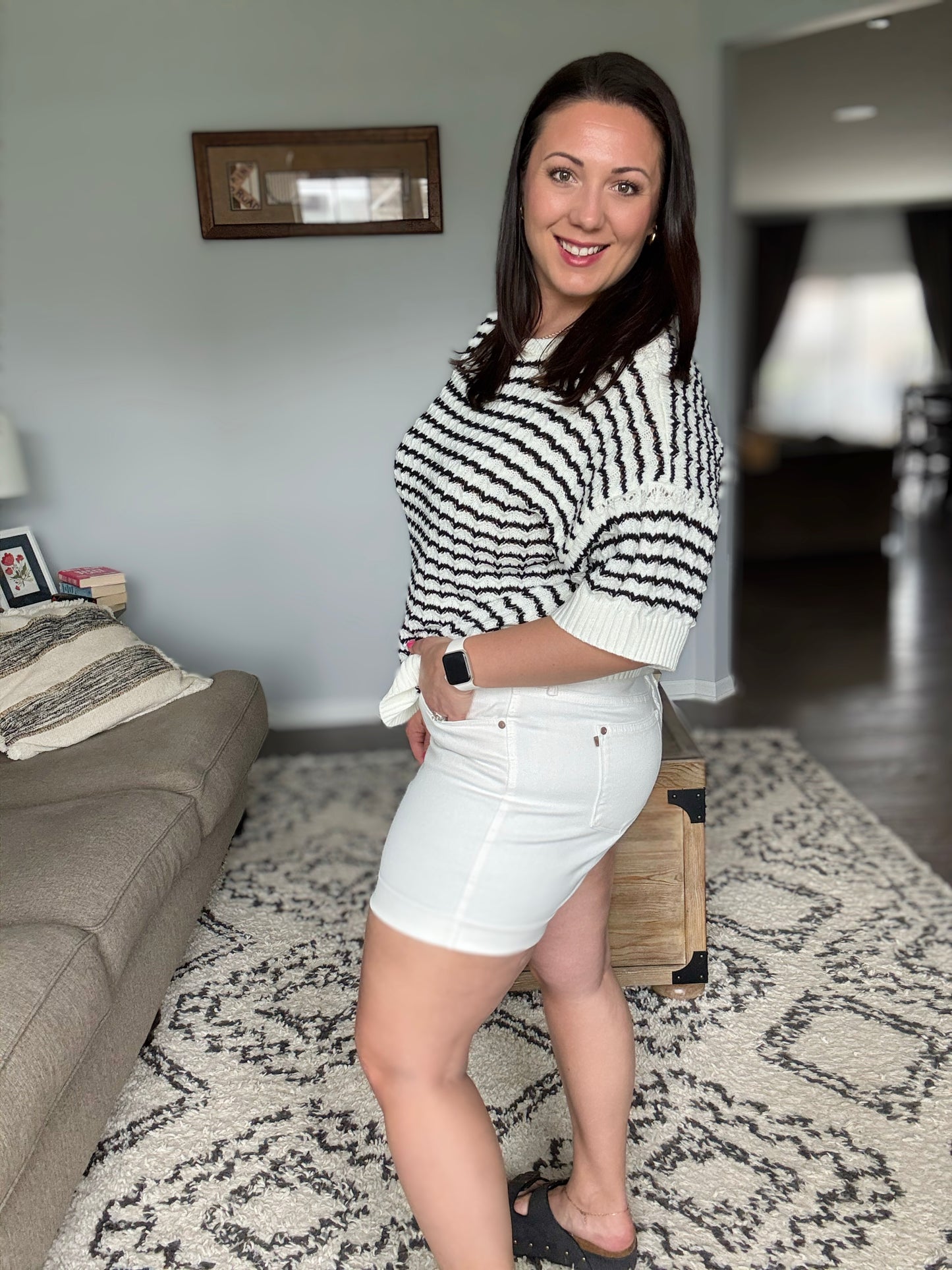 Ainsley High Rise Double Roll Cuffed Shorts in White