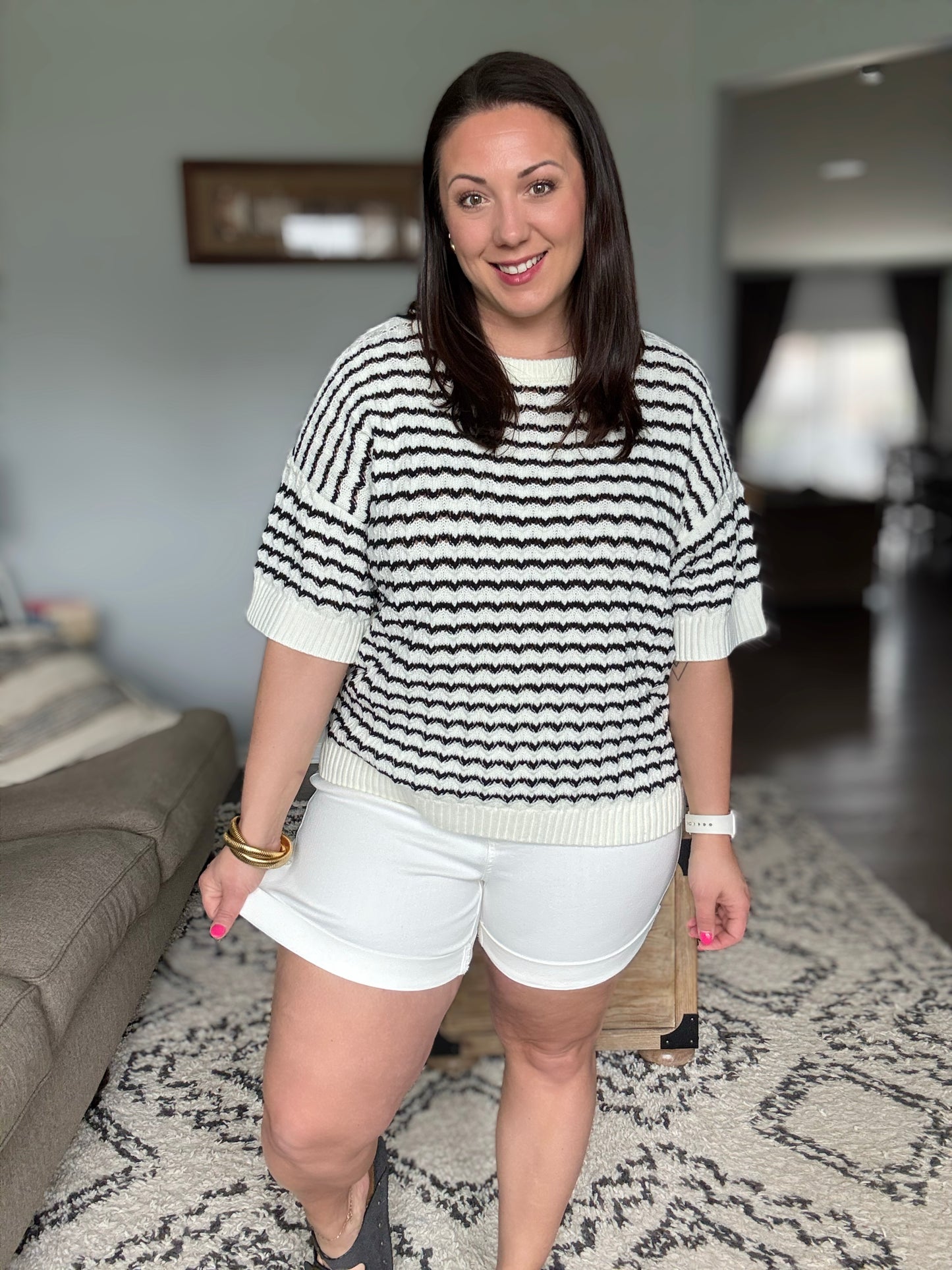 Ainsley High Rise Double Roll Cuffed Shorts in White