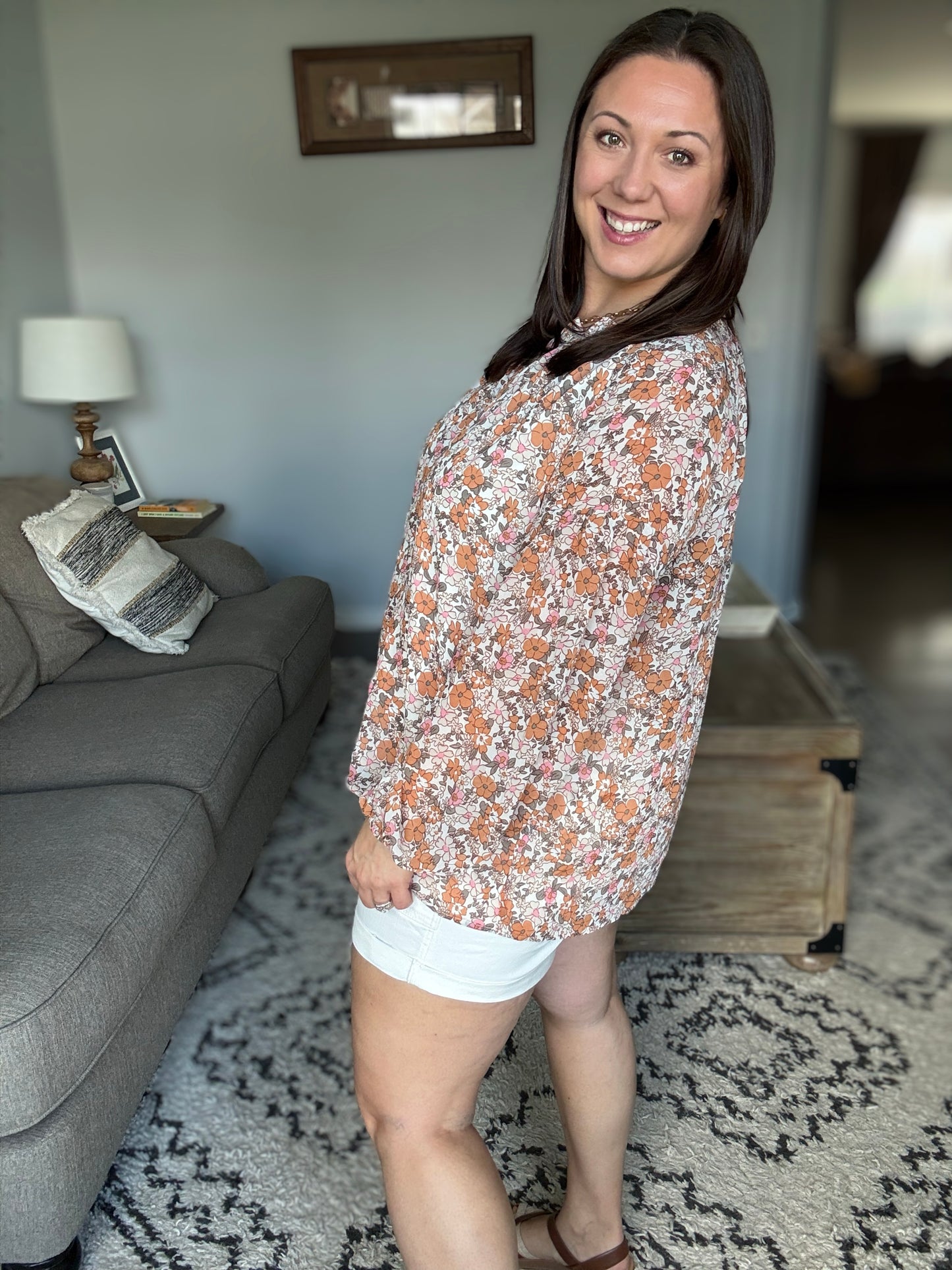 Pink & Orange Floral Button Down Blouse