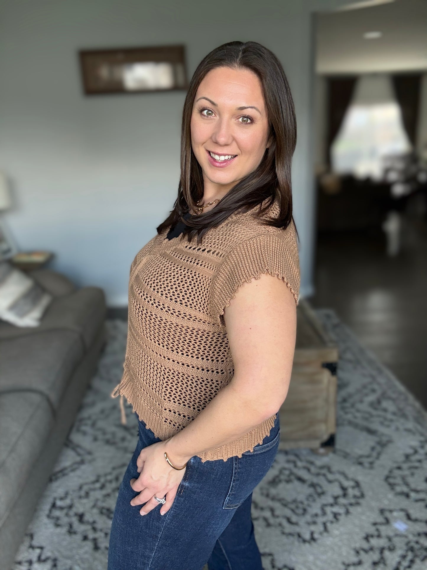 Ruched Sweater Knit Top In Sahara