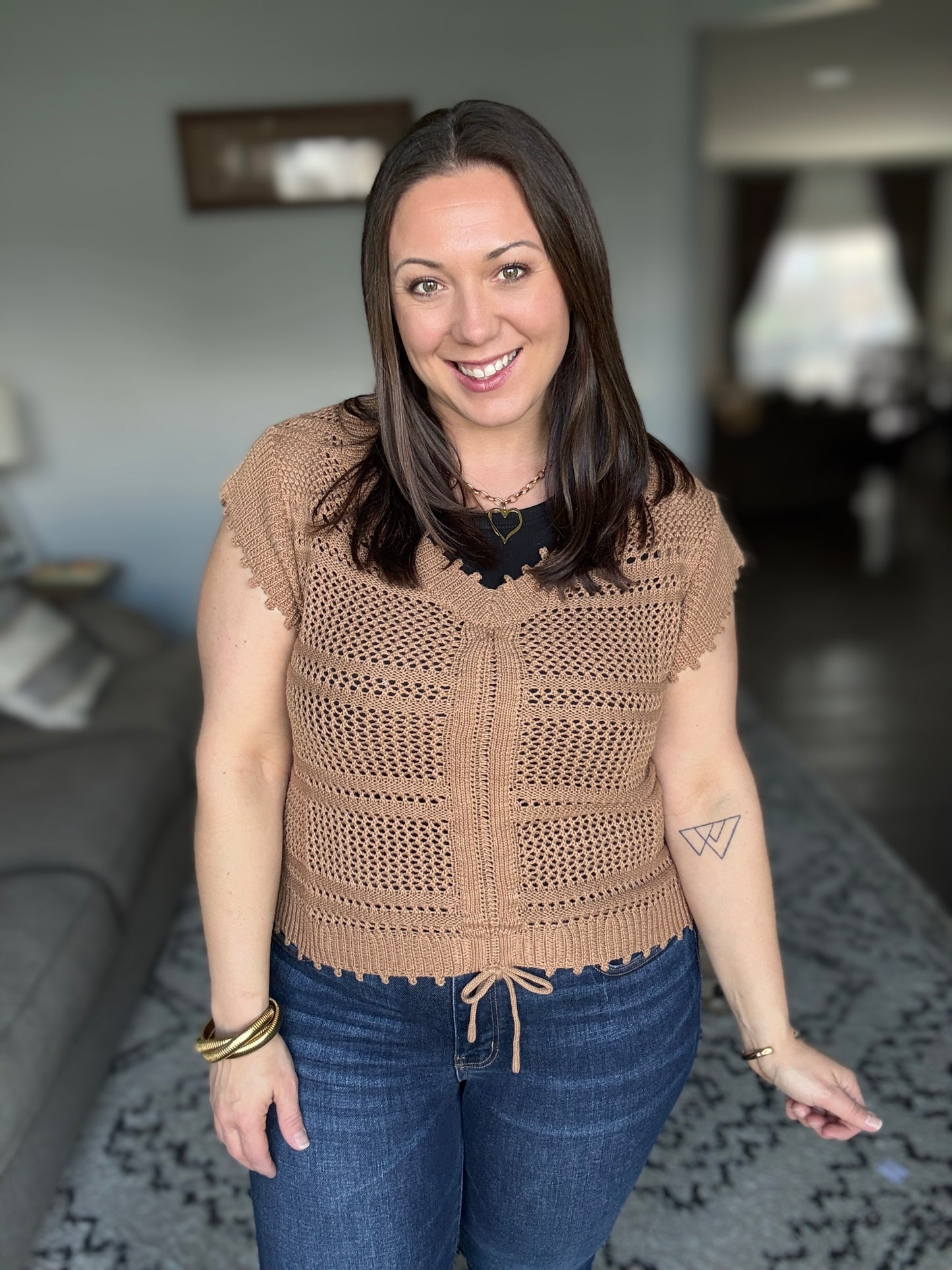 Ruched Sweater Knit Top In Sahara
