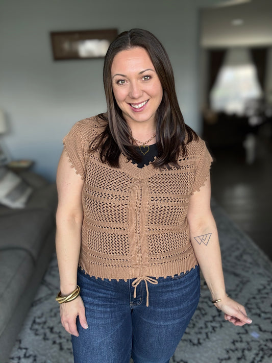 Ruched Sweater Knit Top In Sahara