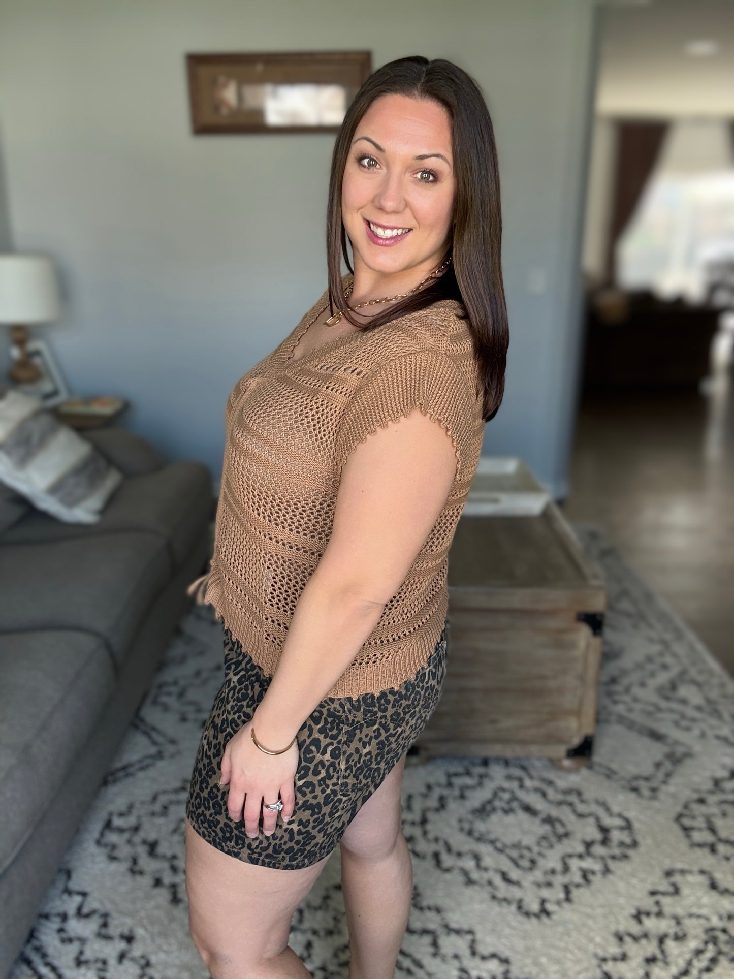 Ruched Sweater Knit Top In Sahara
