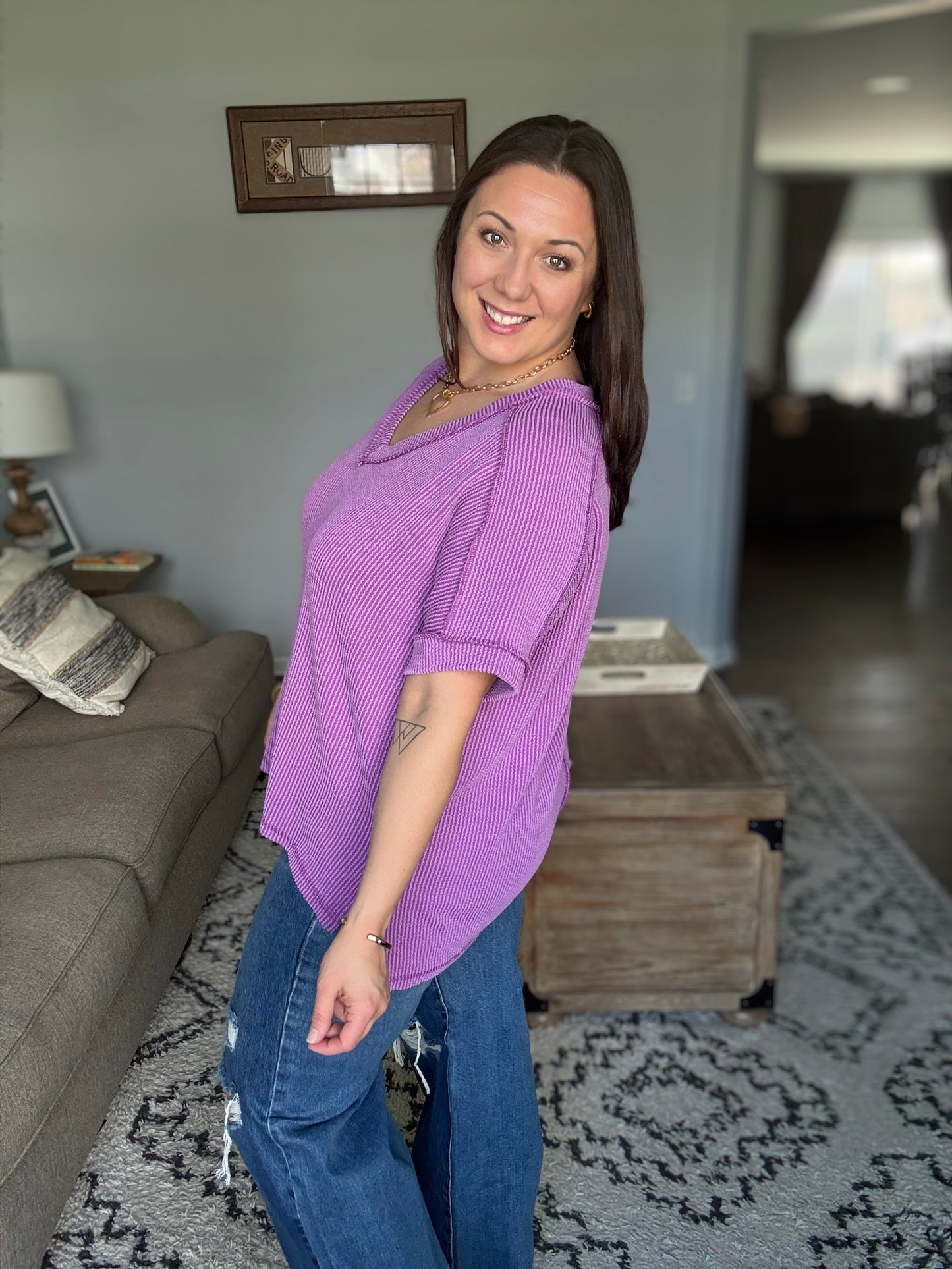 Growing Restless V-Neck Tee in Light Plum
