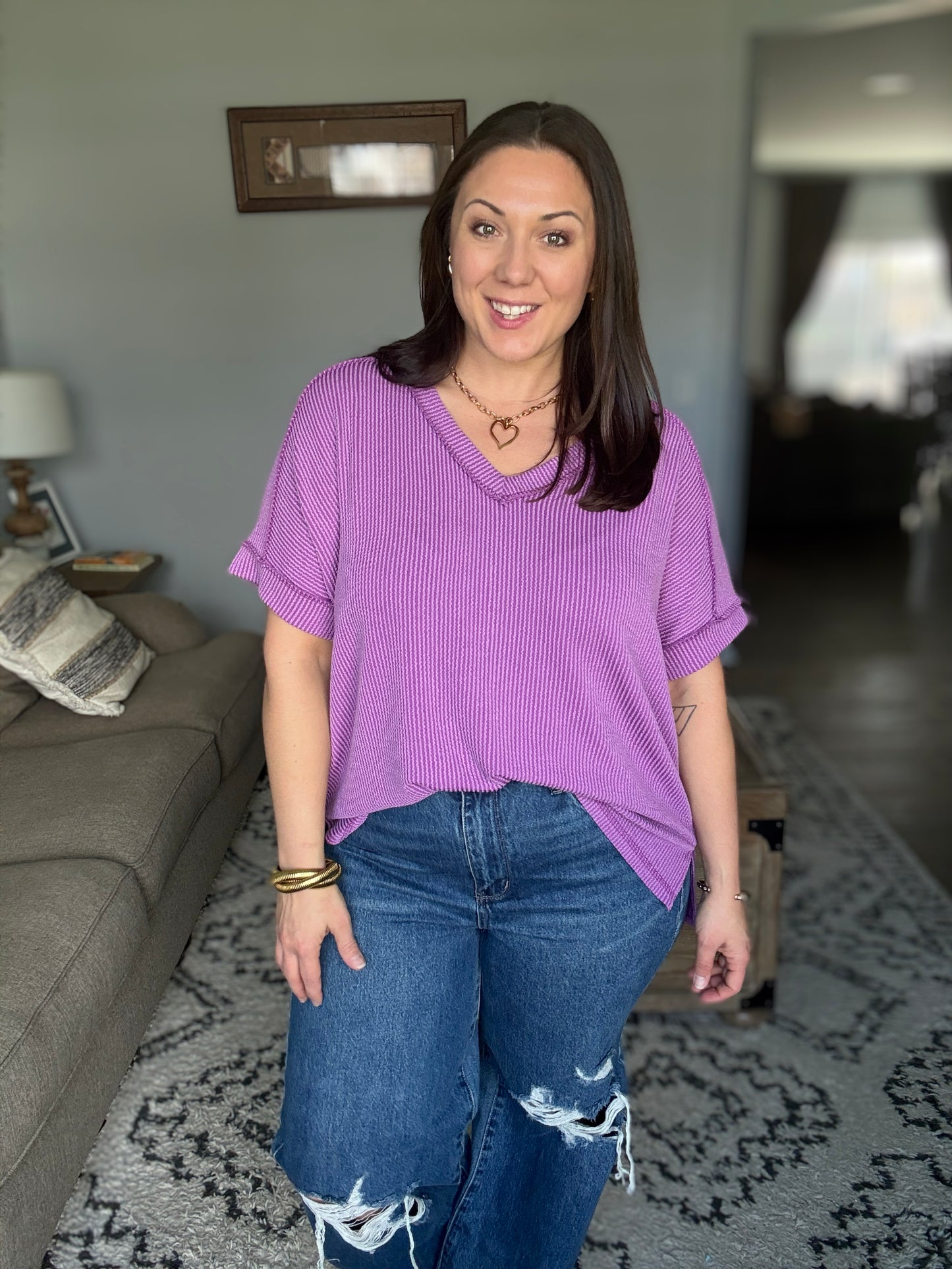 Growing Restless V-Neck Tee in Light Plum