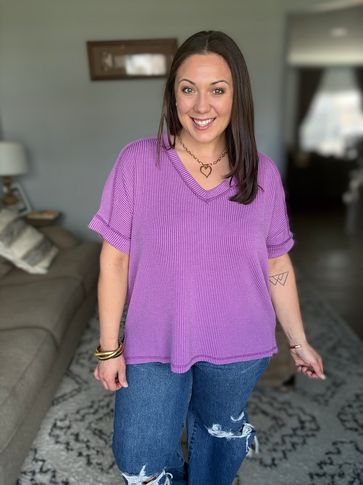 Growing Restless V-Neck Tee in Light Plum