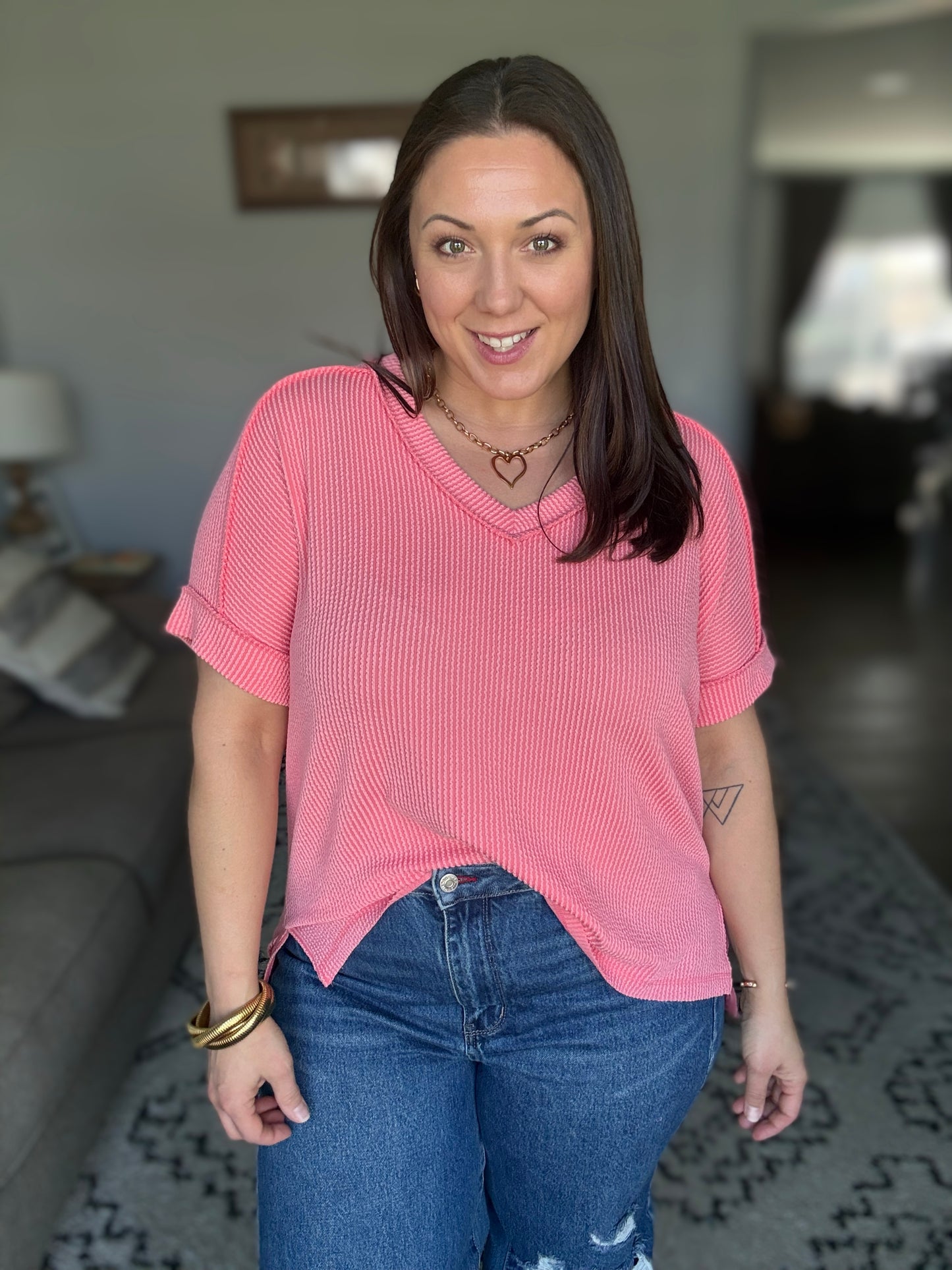 Growing Restless V-Neck Tee in Coral