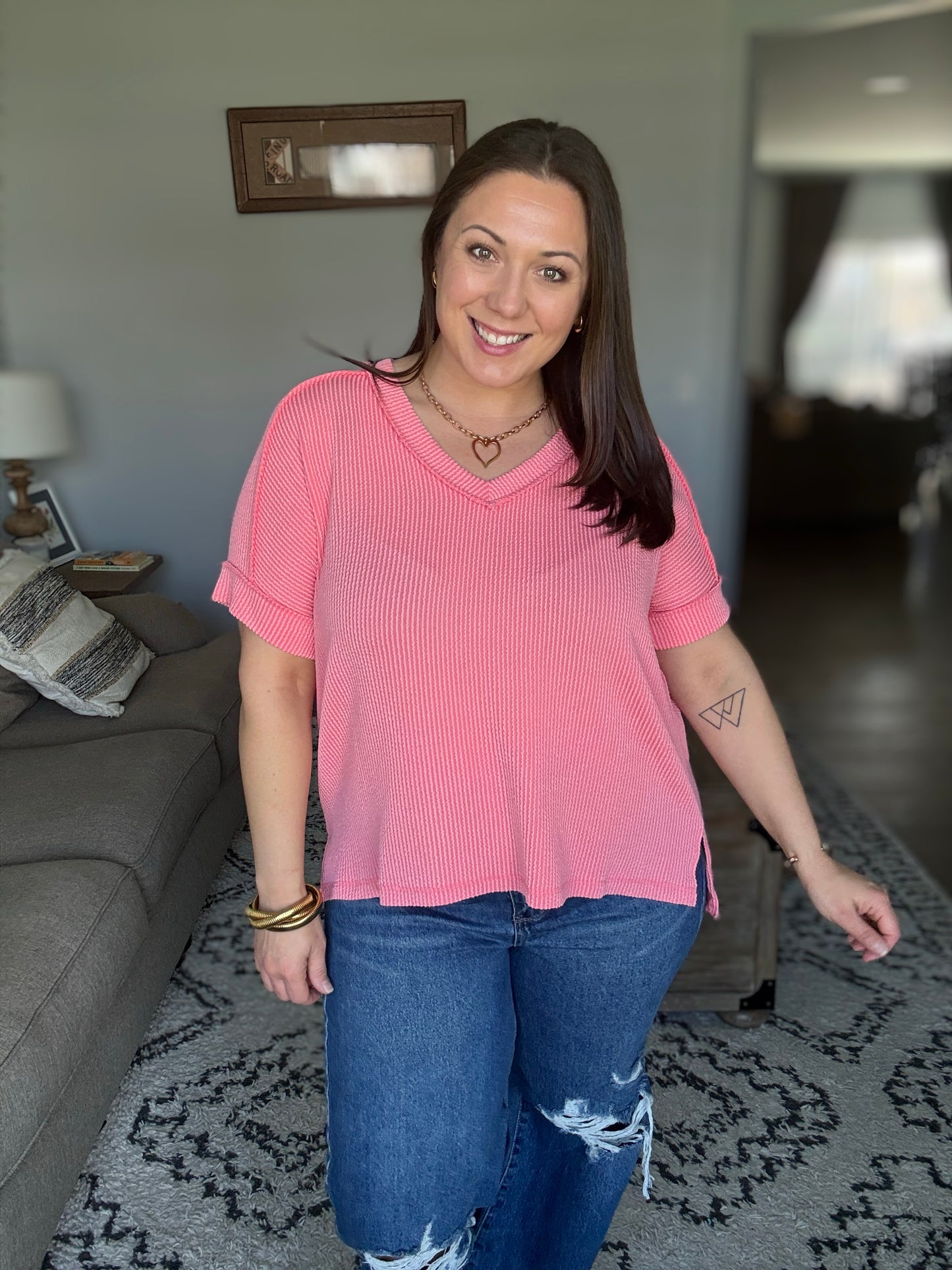 Growing Restless V-Neck Tee in Coral