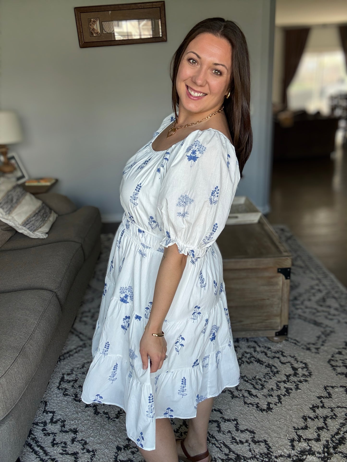 Wispy Blue Floral Embroidered Dress