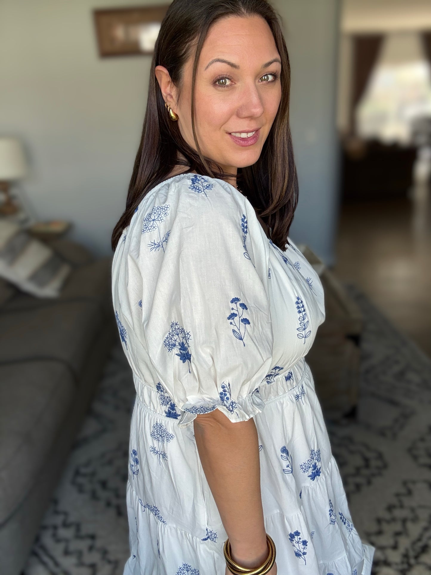 Wispy Blue Floral Embroidered Dress