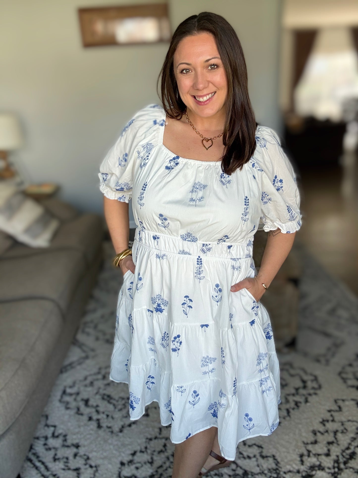 Wispy Blue Floral Embroidered Dress