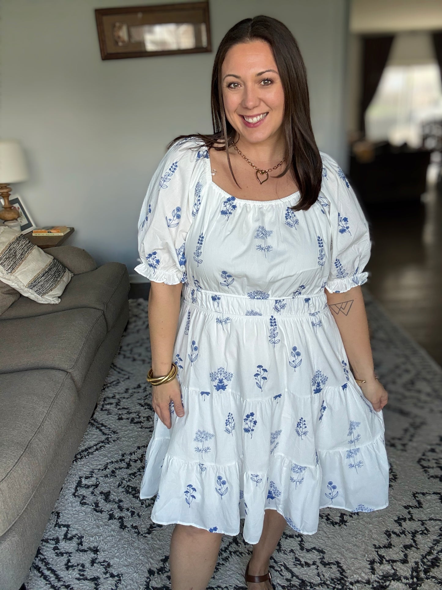 Wispy Blue Floral Embroidered Dress