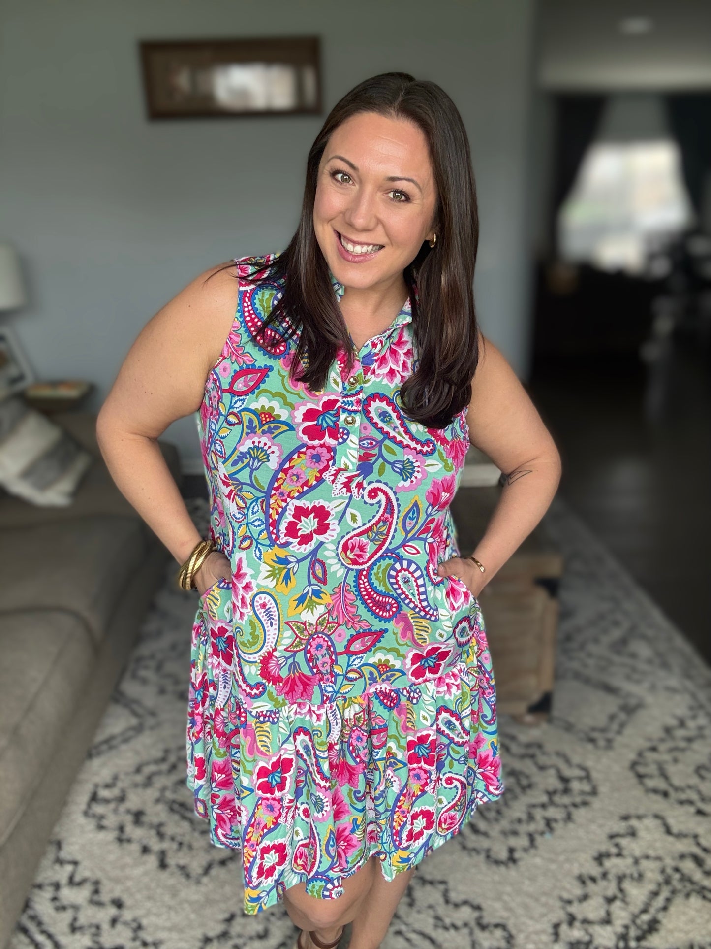 Coral Sands Collared Tank Dress in Light Floral Paisley