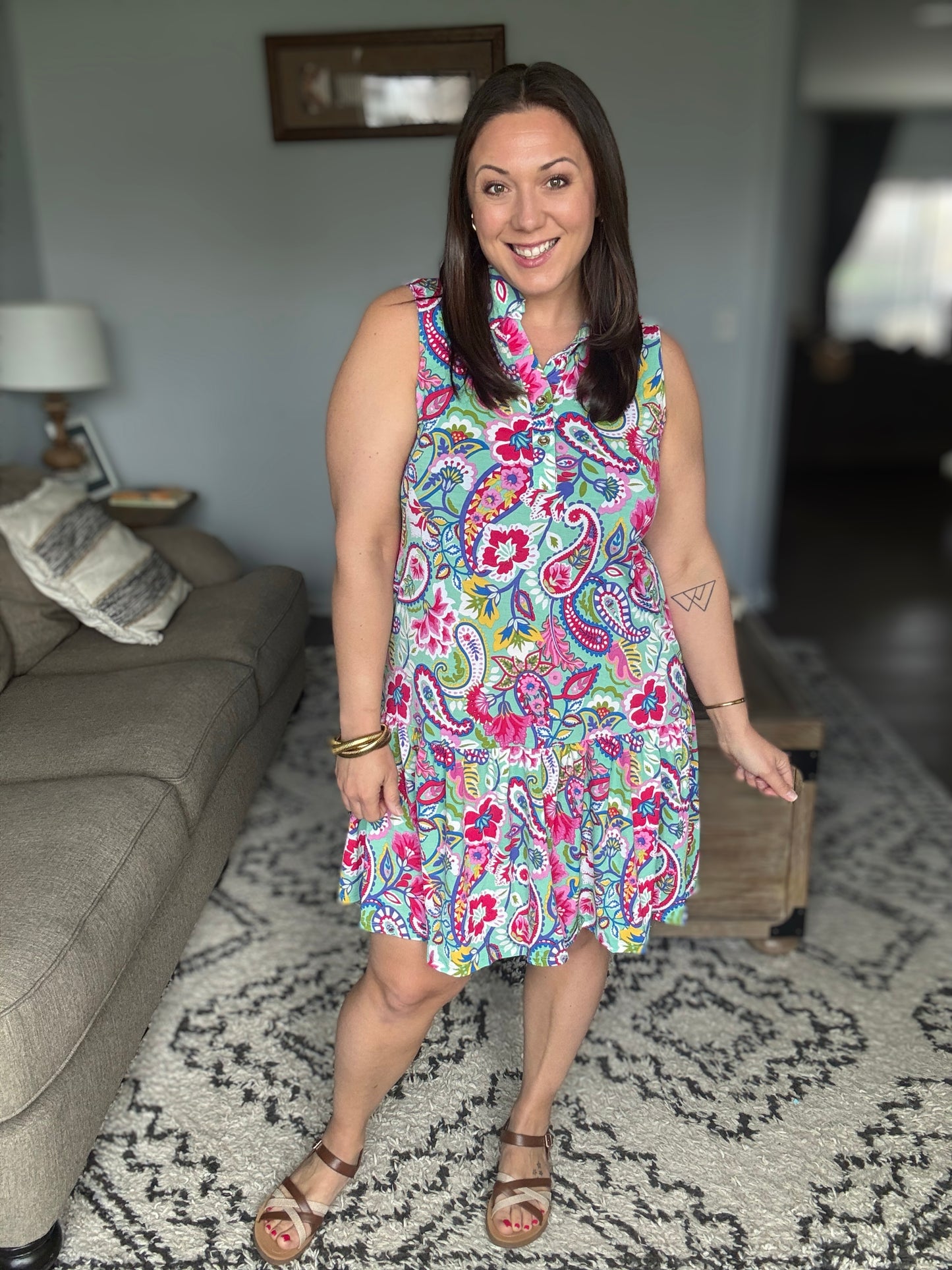 Coral Sands Collared Tank Dress in Light Floral Paisley