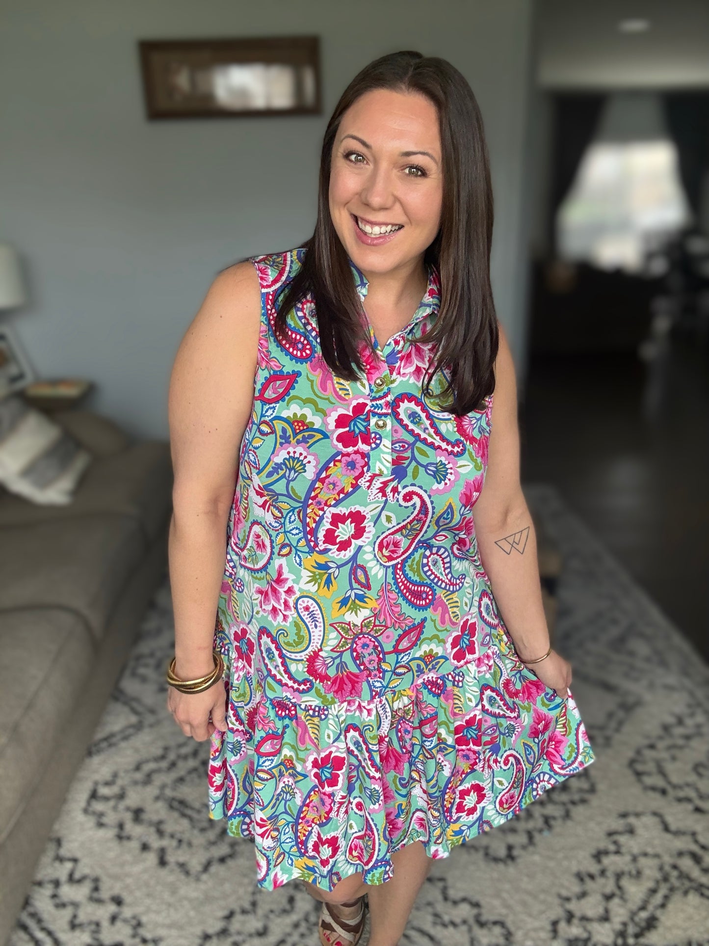 Coral Sands Collared Tank Dress in Light Floral Paisley