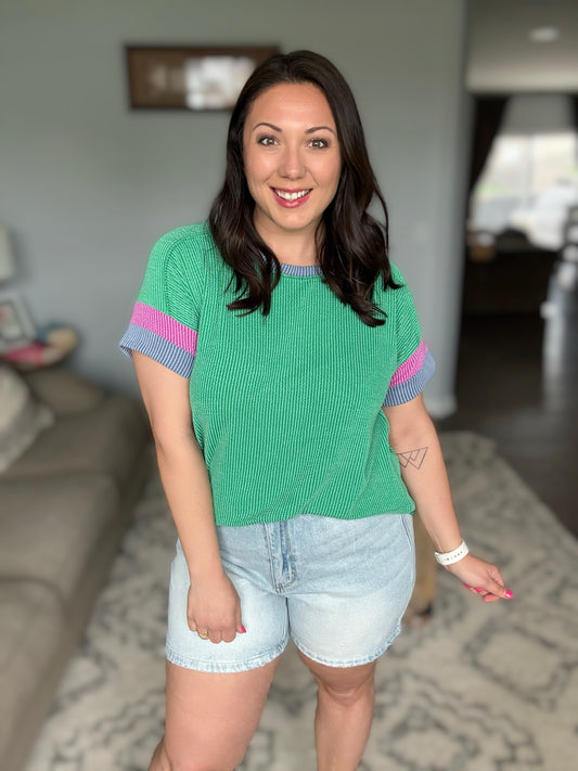It's an Ego Thing Cable Ribbed Knit Top in Kelly Green