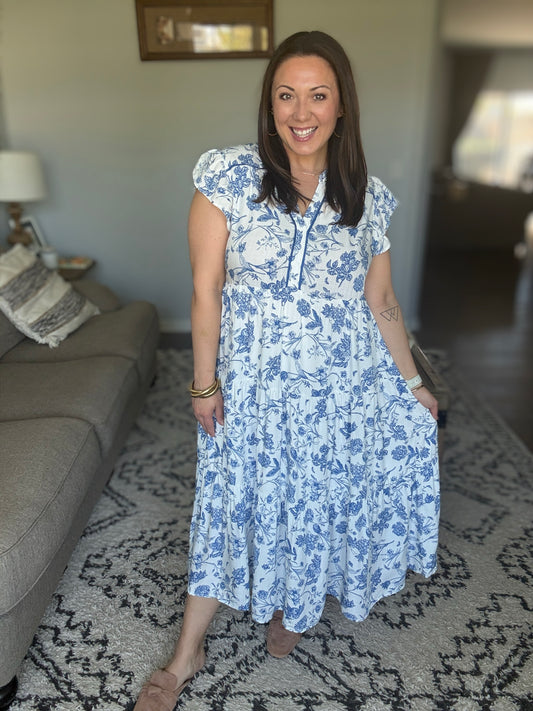 The Missing Piece Tiered Flutter Sleeve Dress