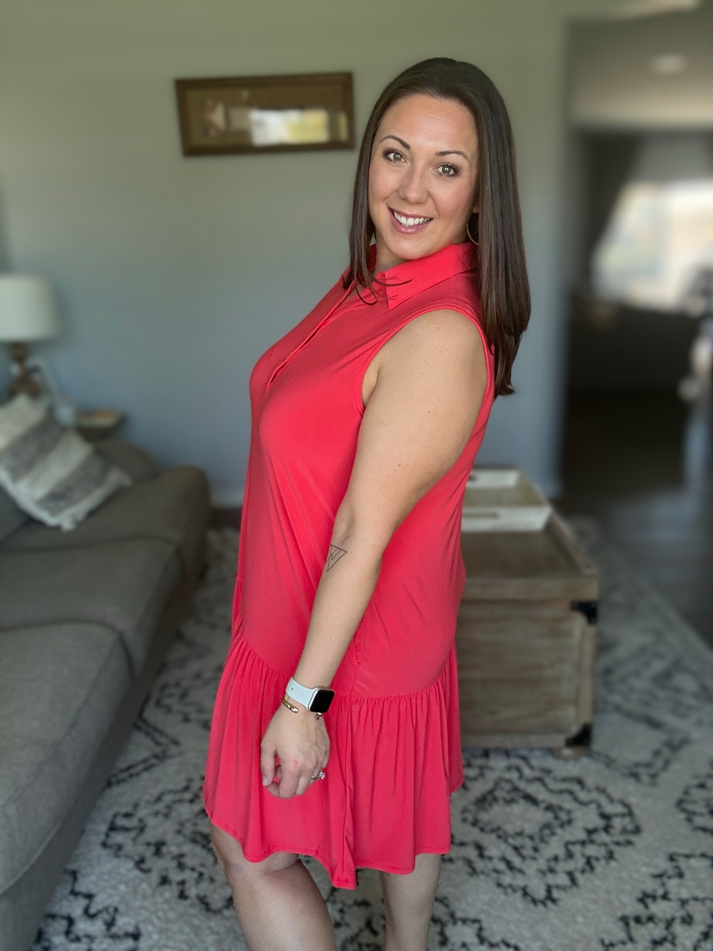 Coral Sands Collared Tank Dress in Tomato Red