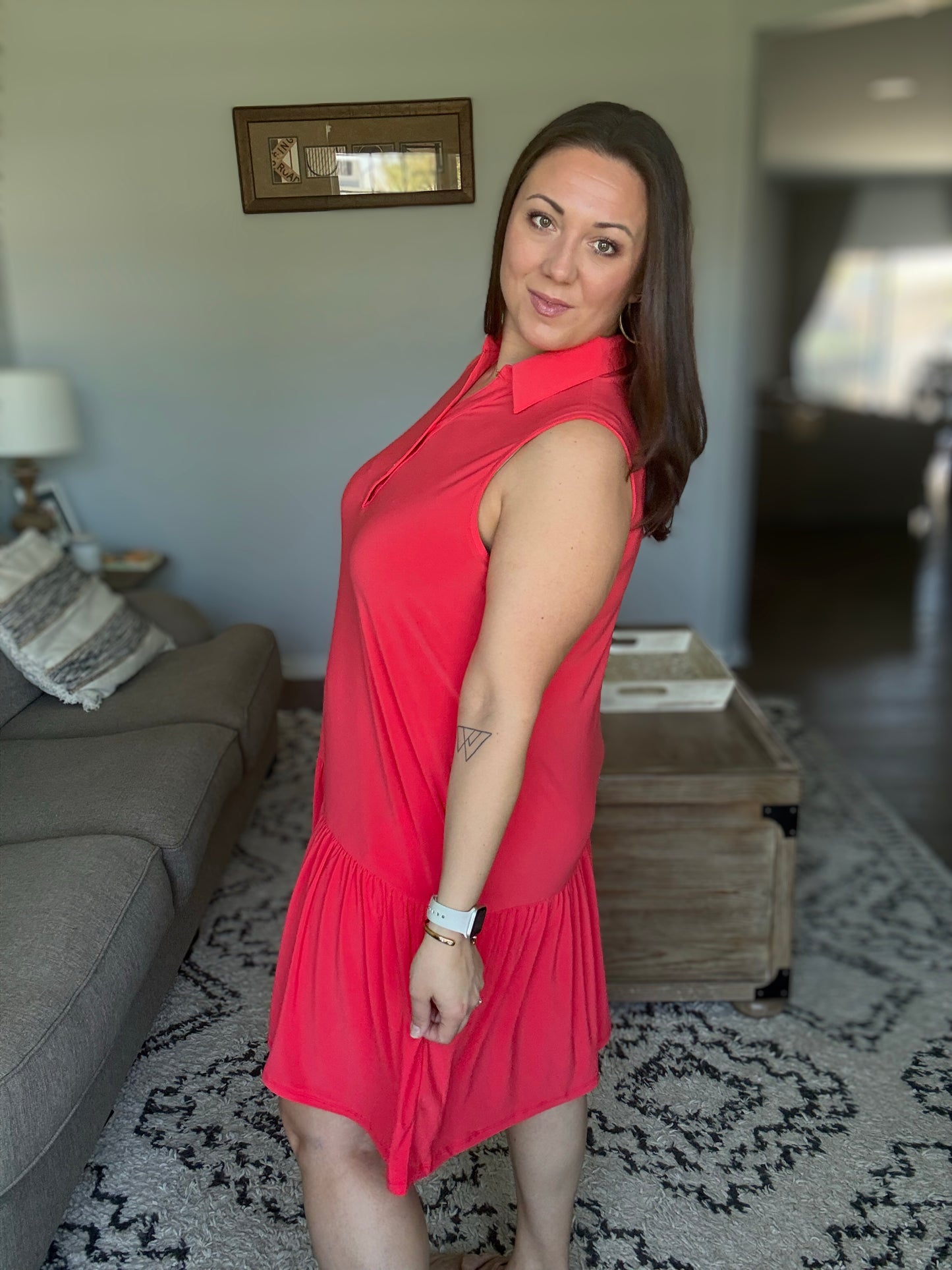 Coral Sands Collared Tank Dress in Tomato Red