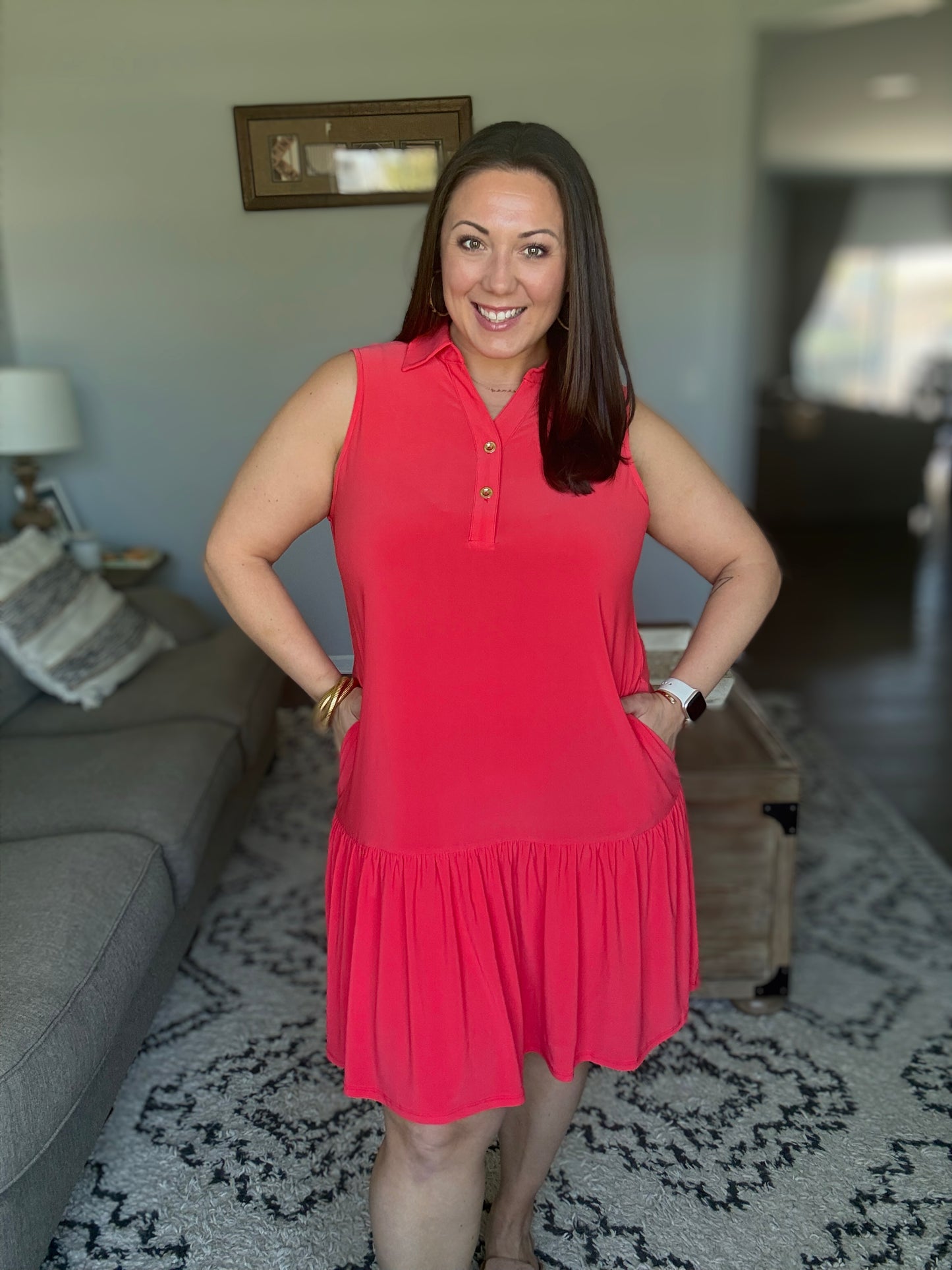 Coral Sands Collared Tank Dress in Tomato Red