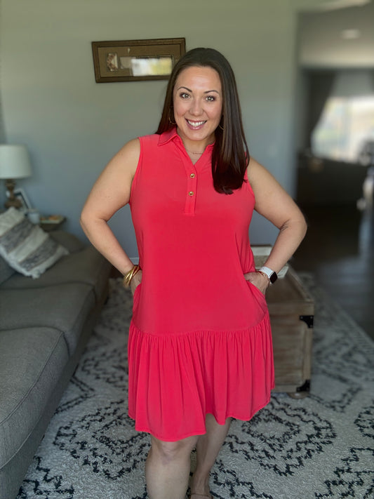 Coral Sands Collared Tank Dress in Tomato Red
