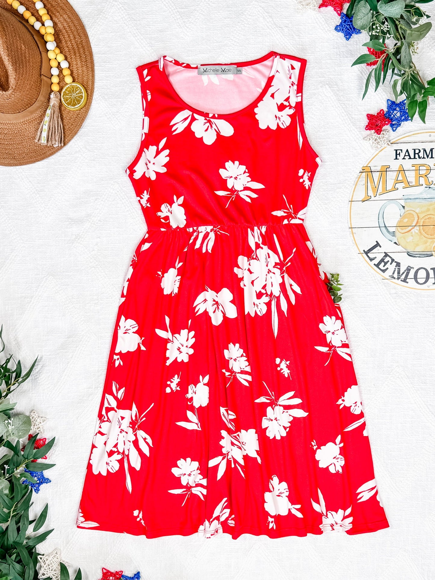 Michelle Mae Kelsey Tank Dress - Red Floral